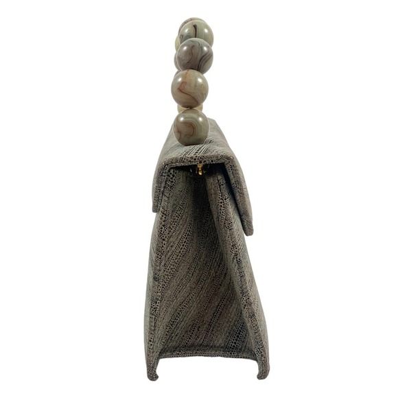 90's designer MICHELLE LALONDE New York reptile suede mini bag tortoise handle - Picture 6 of 14